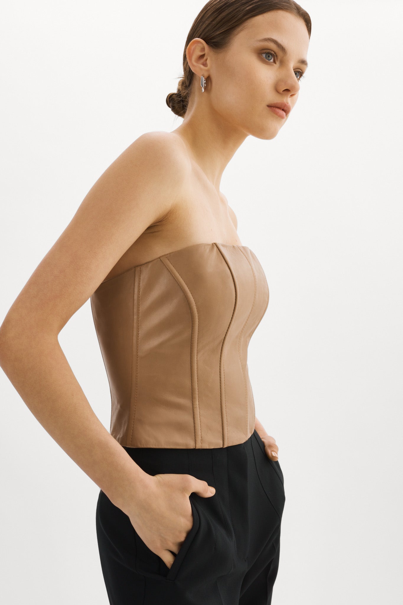 Lamarque Tabia Leather Corset Top- Mocha – Styleartist
