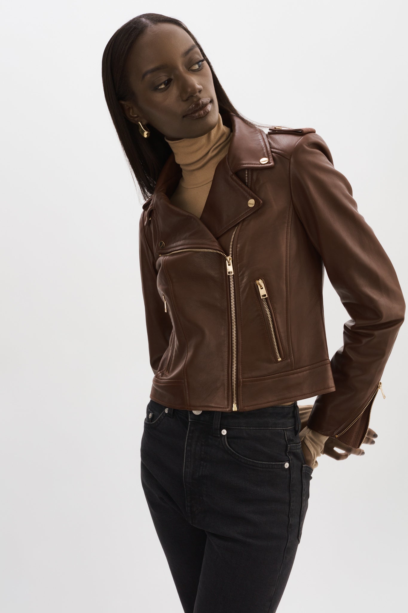 Lamarque Donna Gold Iconic Leather Biker Jacket