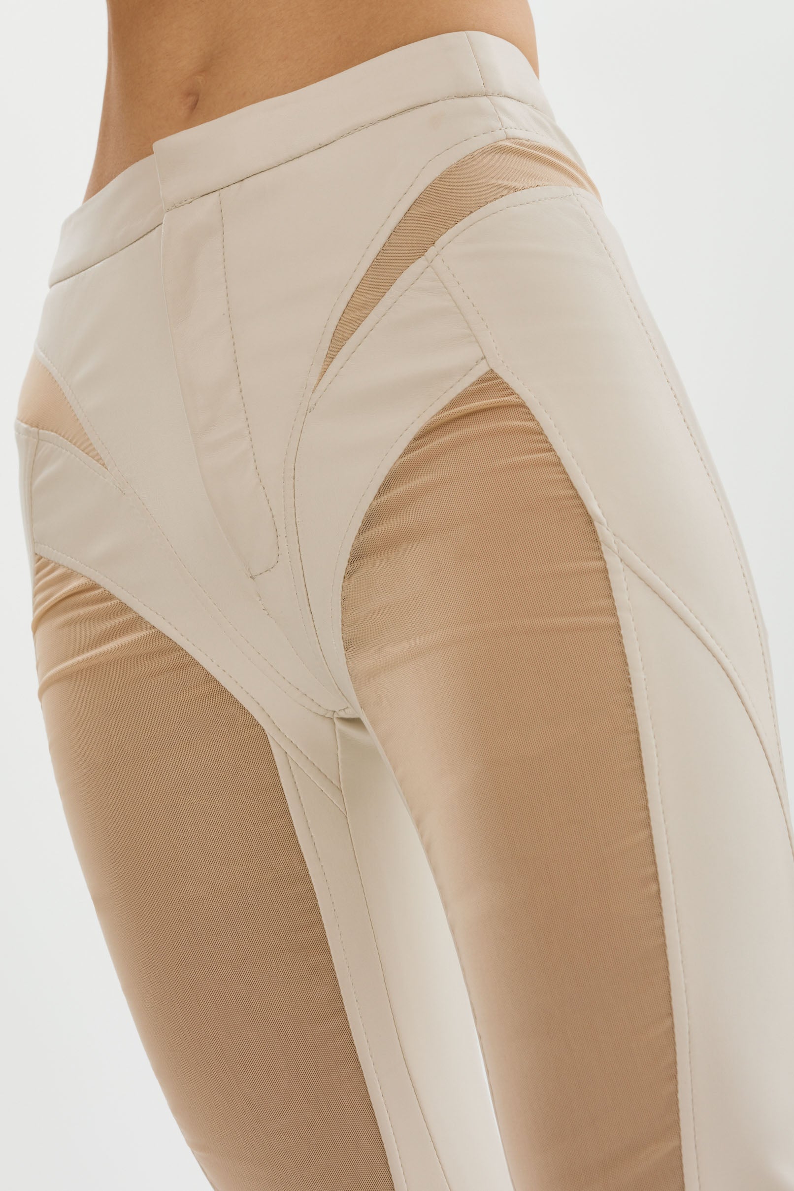 KouCla Leather Look Leggings With Mesh Panels And Studs