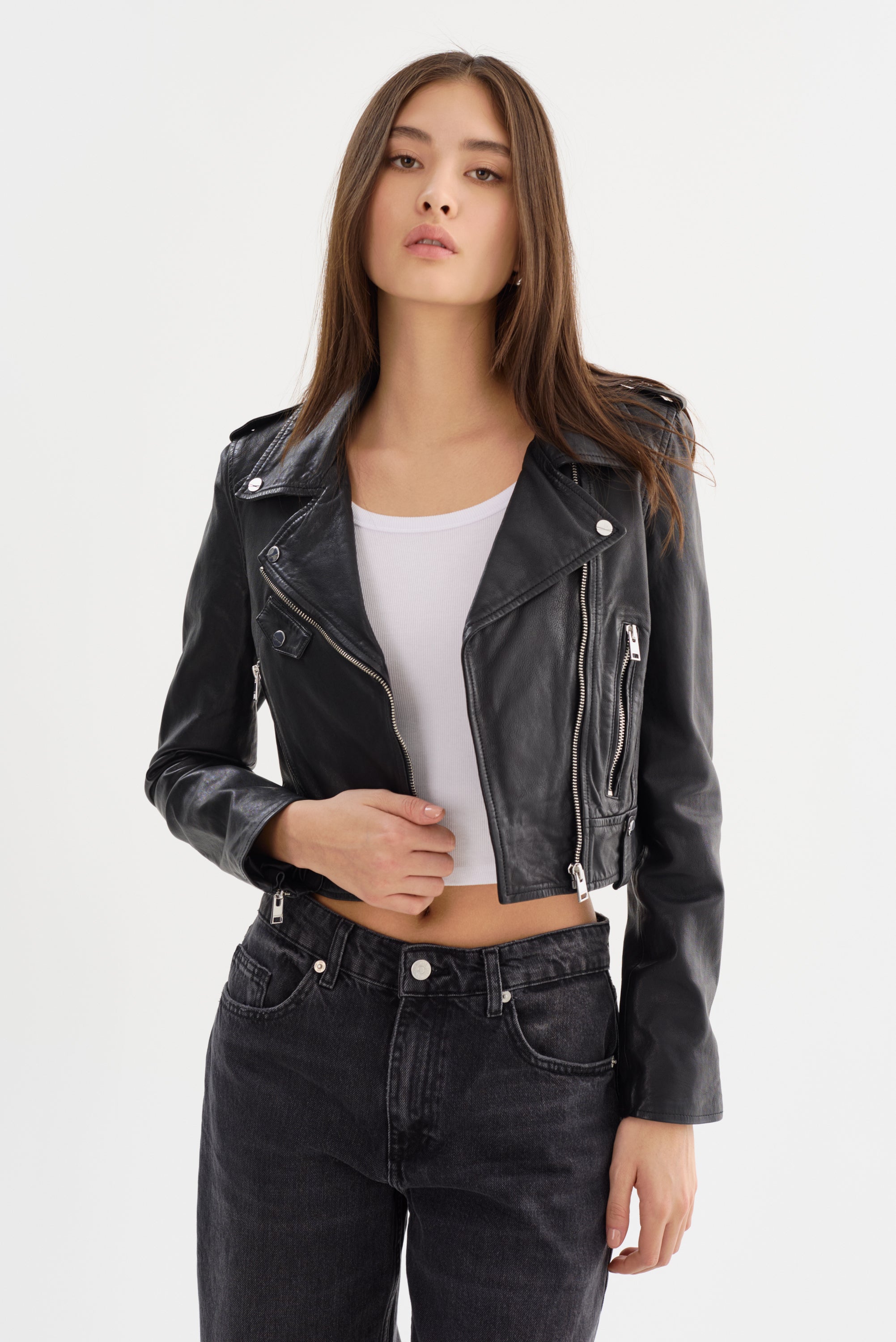 CIARA | Cropped Leather Biker Jacket – LAMARQUE