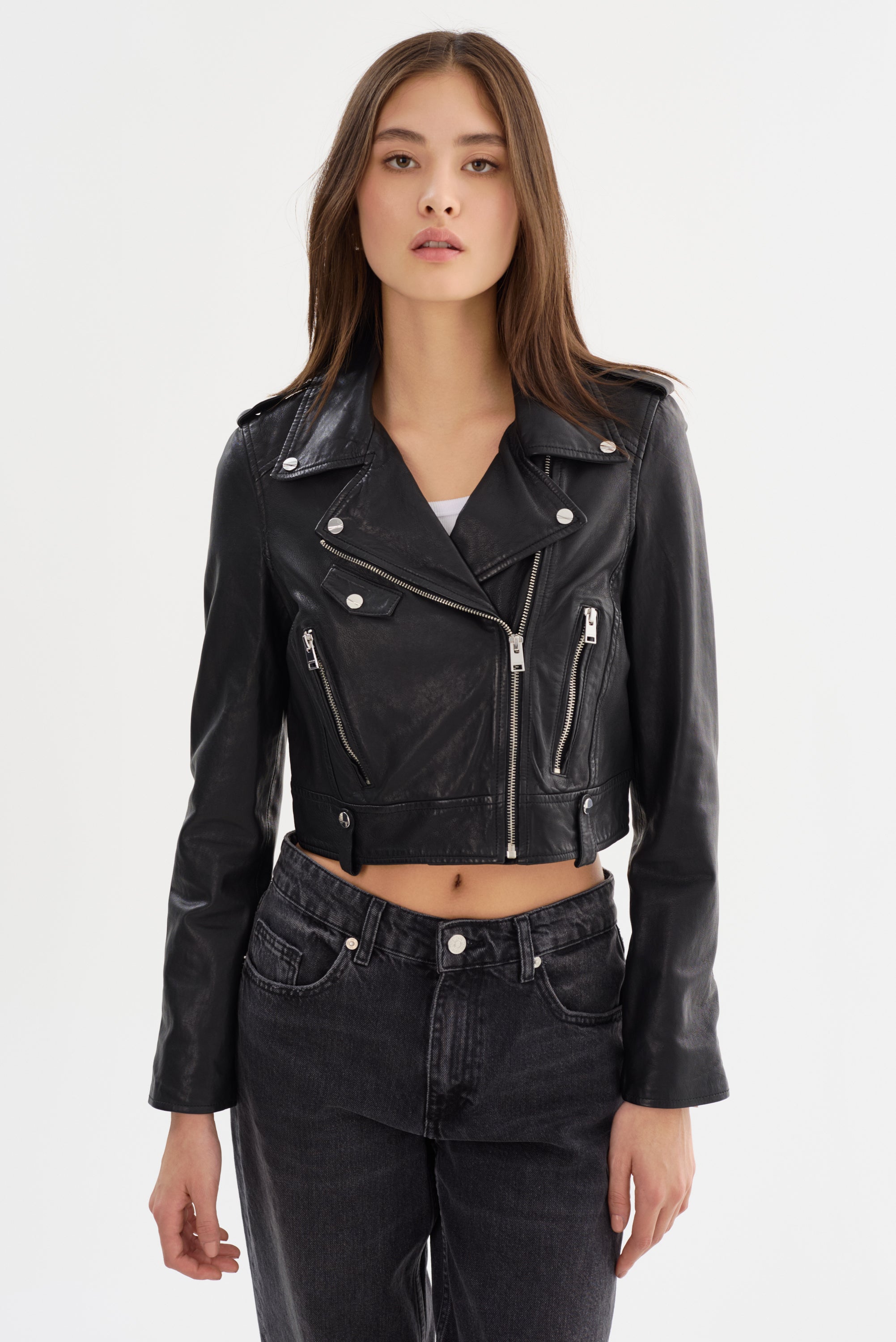 CIARA | Cropped Leather Biker Jacket – LAMARQUE