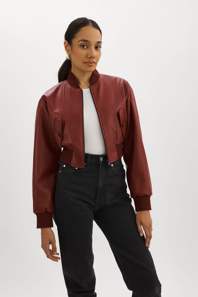 Women's Lee® Crop Faux-Leather Bomber Jacket