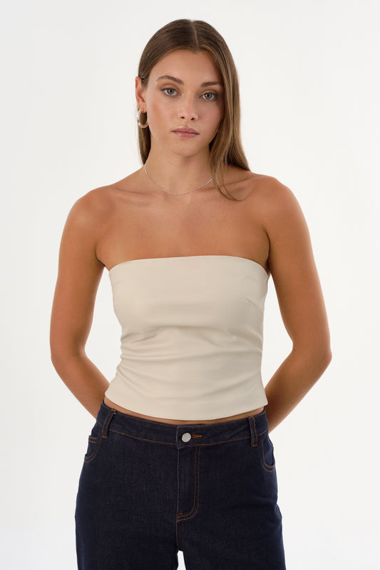 GIADA | Faux Leather Strapless Top