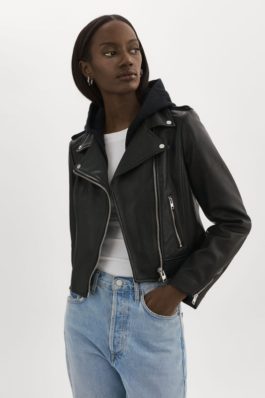 HOLY | Leather Biker Jacket with Removable Hood