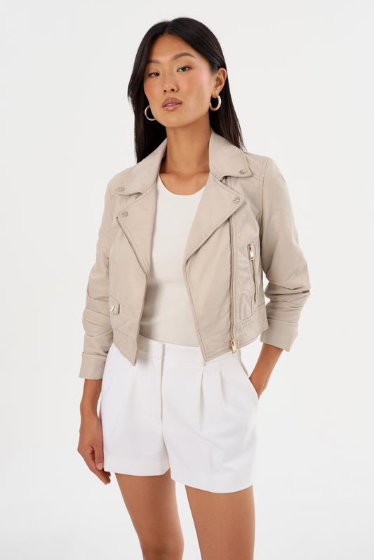 JANIKA | Cropped Leather Biker Jacket