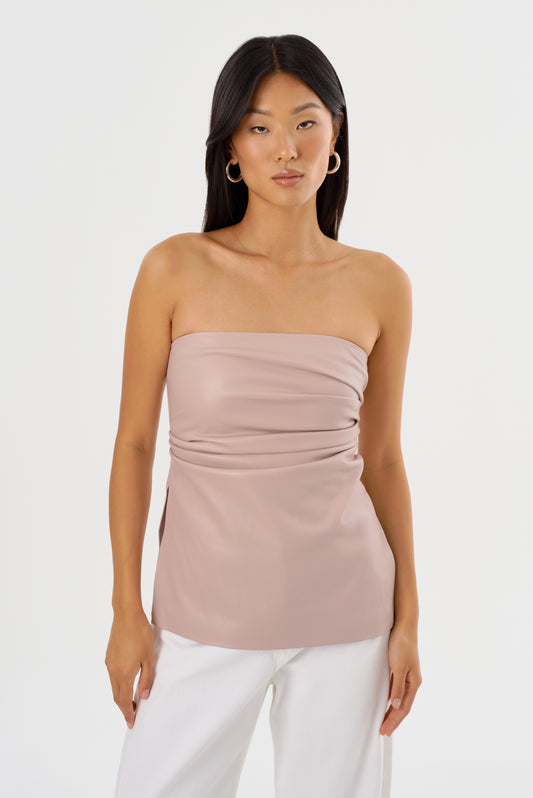 JUNI | Faux Leather Strapless Top