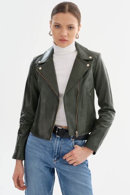 KELSEY | Leather Biker Jacket Champagne Hardware