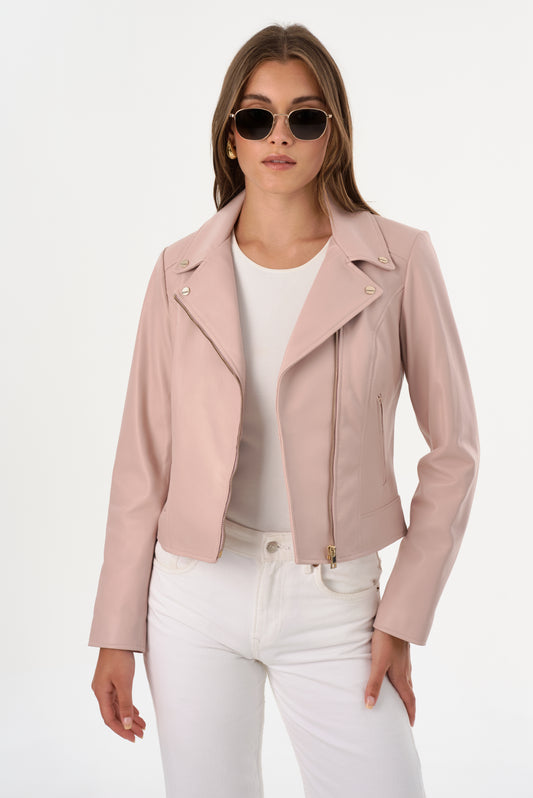 KELSEY | Veste motard en cuir avec quincaillerie champagne