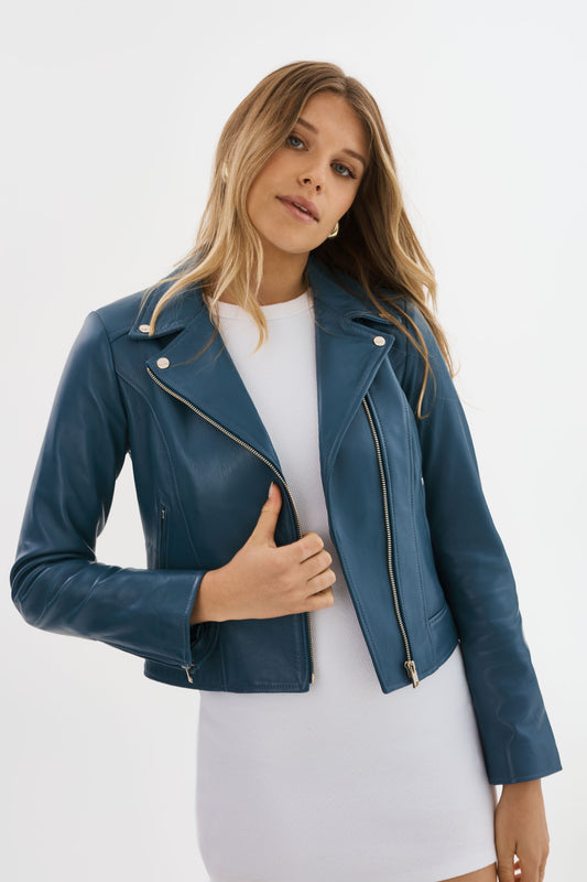 KELSEY | Leather Biker Jacket Champagne Hardware