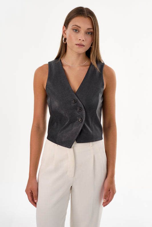 NAIARA | Leather Asymmetric Vest