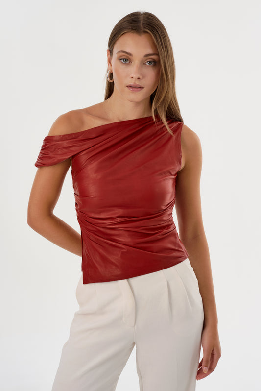 SANNE | Leather Draped Top