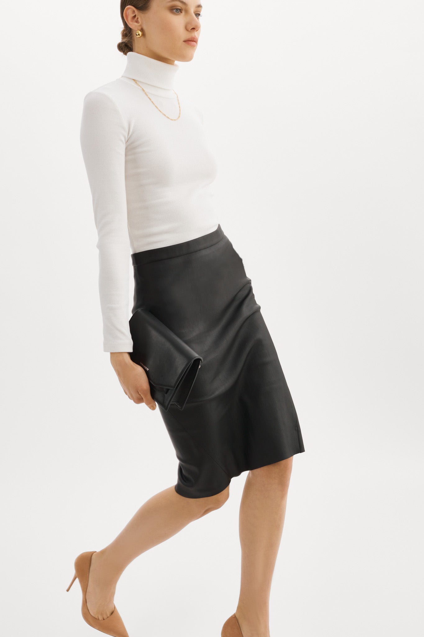 Faux Leather Stretch Pencil Skirt - 27