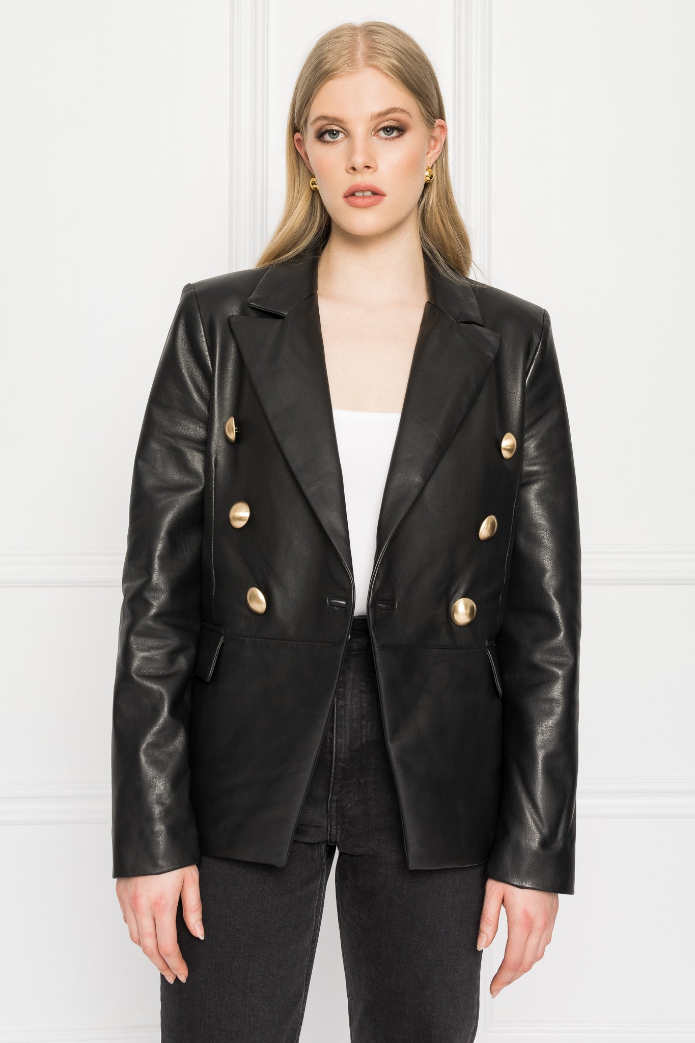 CATHERINE Double Breasted Leather Blazer – LAMARQUE