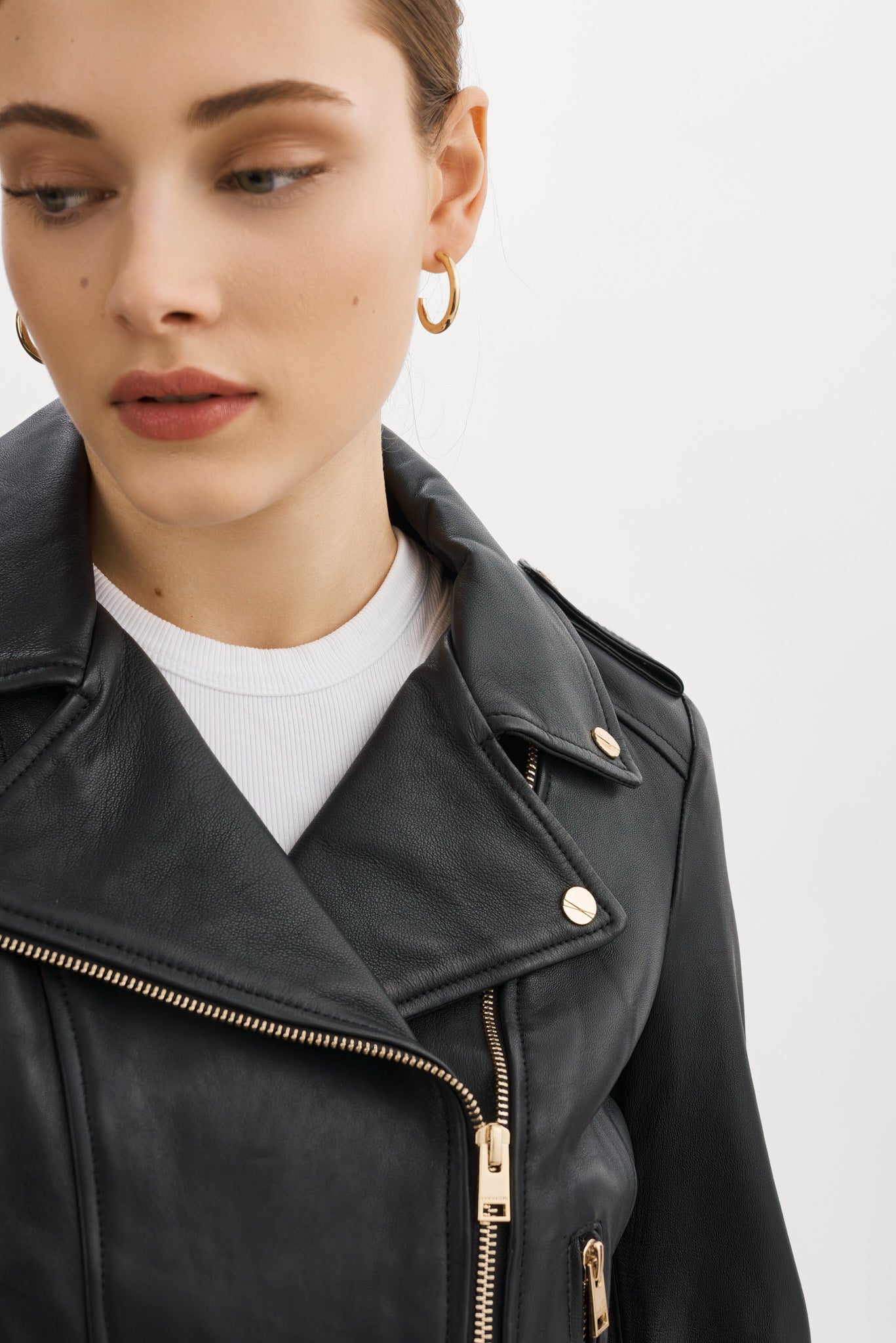 DONNA GOLD | Iconic Leather Biker Jacket - Black / XXS