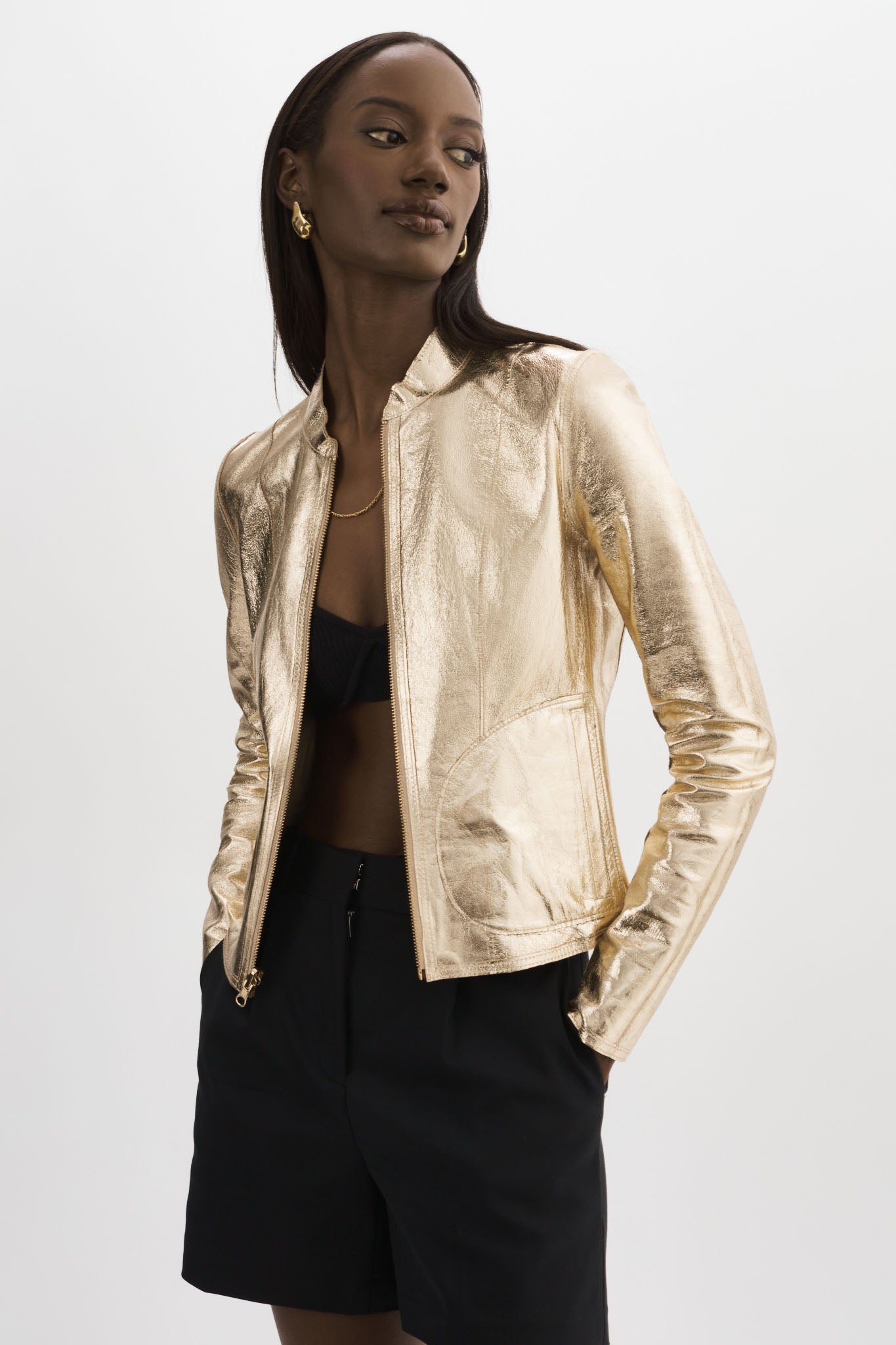 Lamarque Chapin Black & Gold Reversible Leather Bomber S