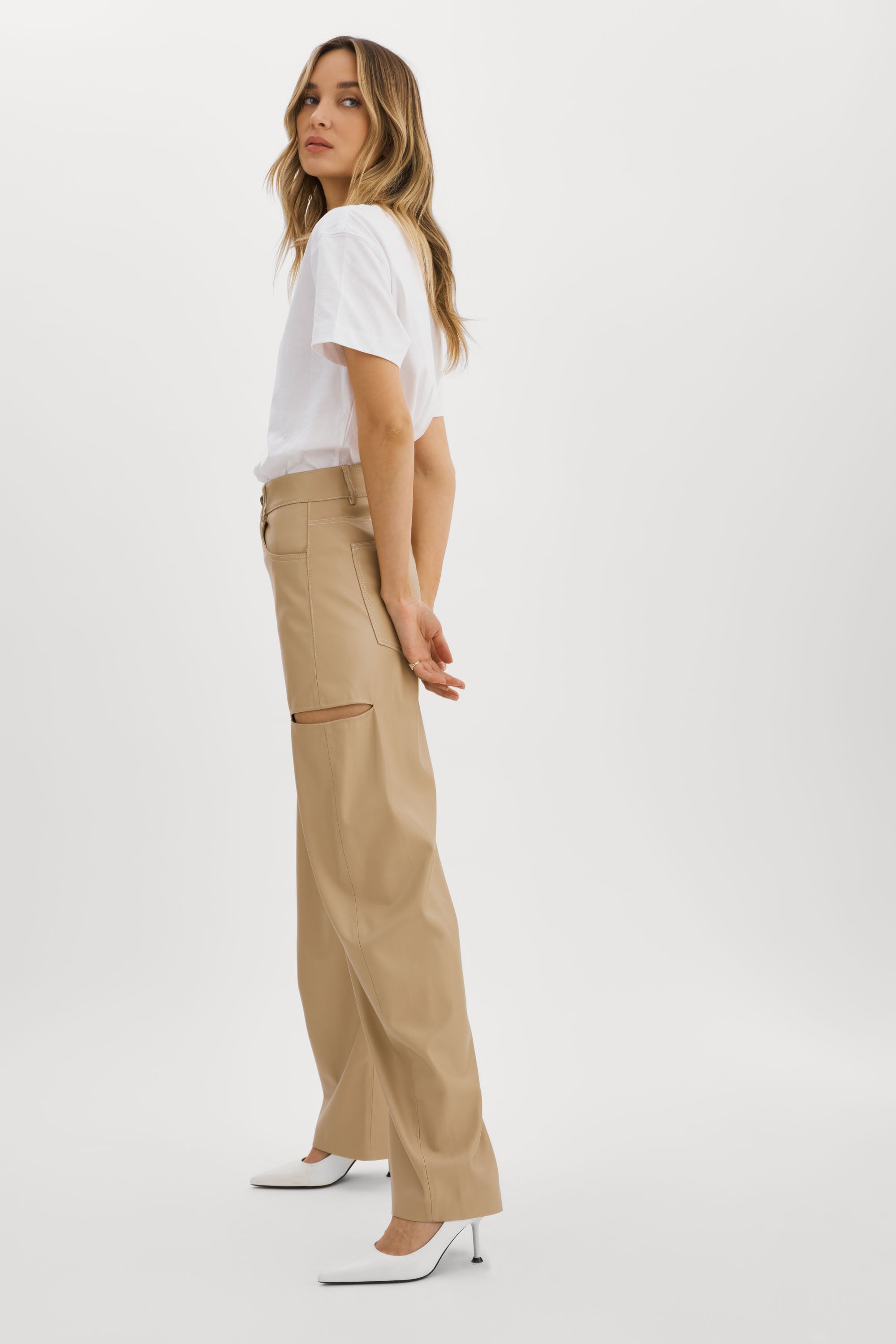 FALEEN | Faux Leather Loose Pants - Wheat / 24